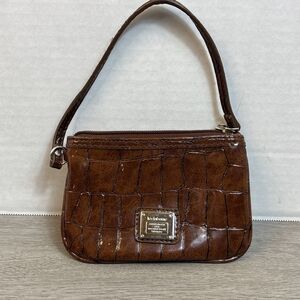 Liz Claiborne Brown Croc Design  Wristlet Bag Small 6x4 Card Holder Keys Purse